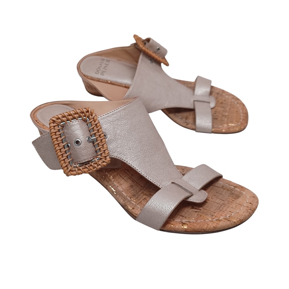 Donald Pliner VINESP Champagne Metallic Cork Wedge Sandals Woven Buckle 7.5M
